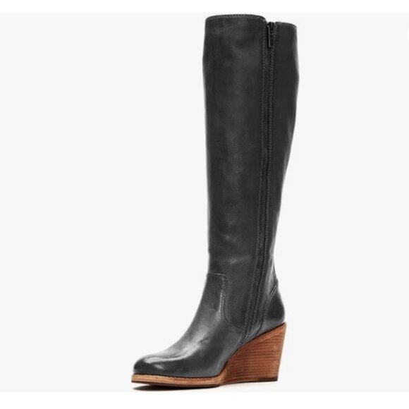FSJ Shoes - FSJ Black Comfortable Side Zipper Wedge High Heel Point Toe Fancy Ladies Boot